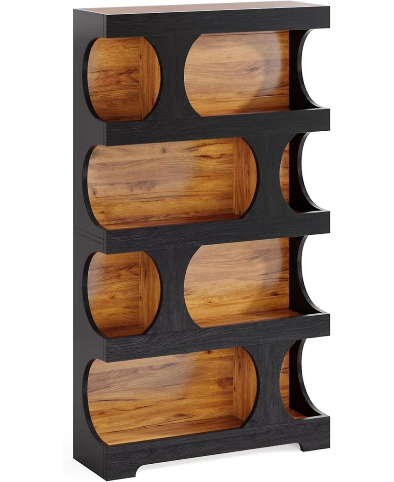 Tribesigns 71" Tall Bookcase Set of 2, 4-Tier S-Shaped Bookshelf, Wood Decorative Storage Shelving, Modern Freestanding Display Shelves
