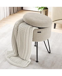Nestl Modern Boucle Round Ottoman with Hidden Storage – Foot Stool, Makeup Vanity Small Rest, Perfect for Living Room & Bed