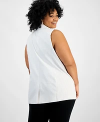 Bar Iii Trendy Plus Size Long White Pinstriped Vest, Created for Macy's