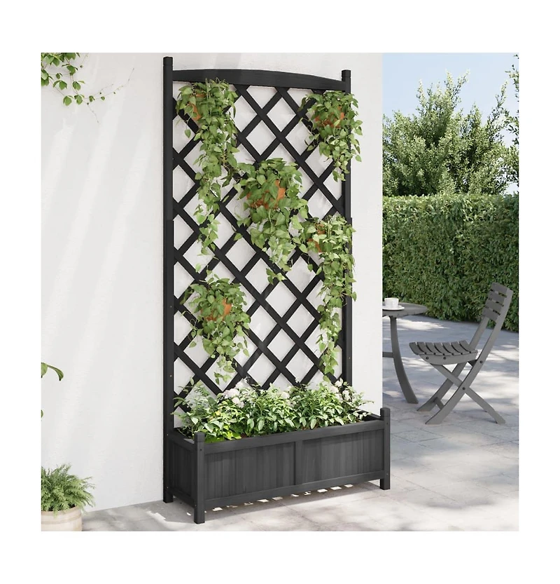 Planter with Trellis Black Solid Wood Fir