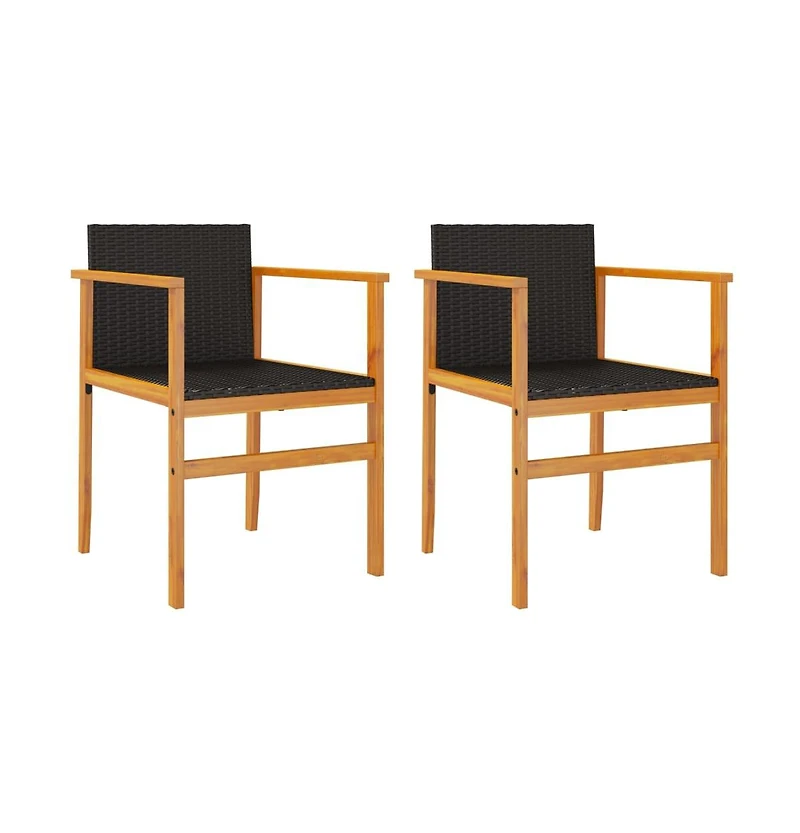 Patio Chairs 2 pcs Black Poly Rattan&Solid Wood