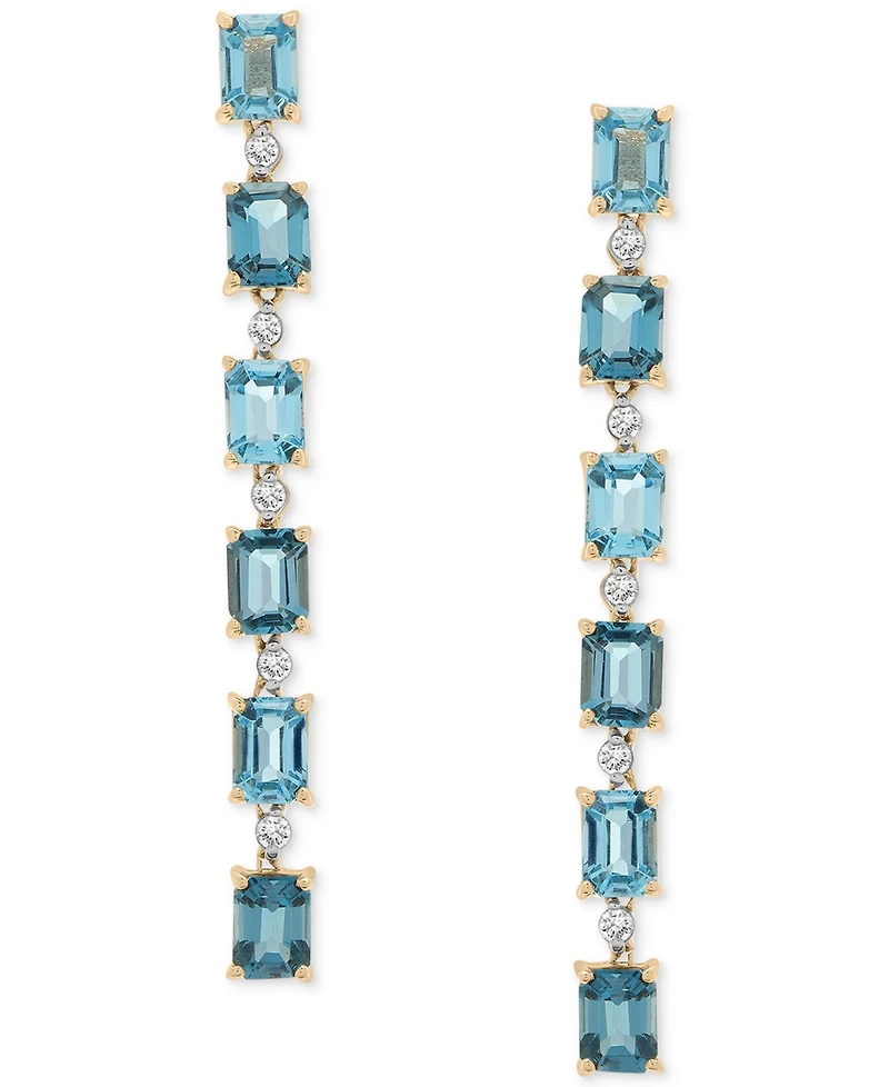 London Blue Topaz (1-1/10 ct. t.w.), Blue Topaz (7/8 ct. t.w.), & Diamond (1/8 ct. t.w.) Drop Earrings in 14k Gold