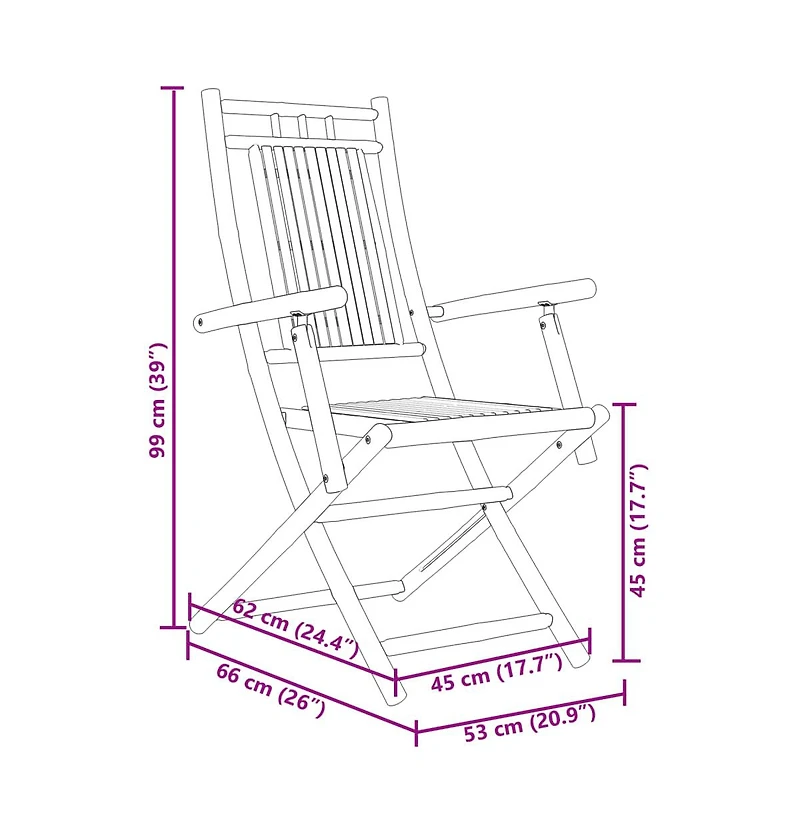 vidaXL Garden Chair Set of 2 Natural Bamboo Bamboo Medium Foldable
