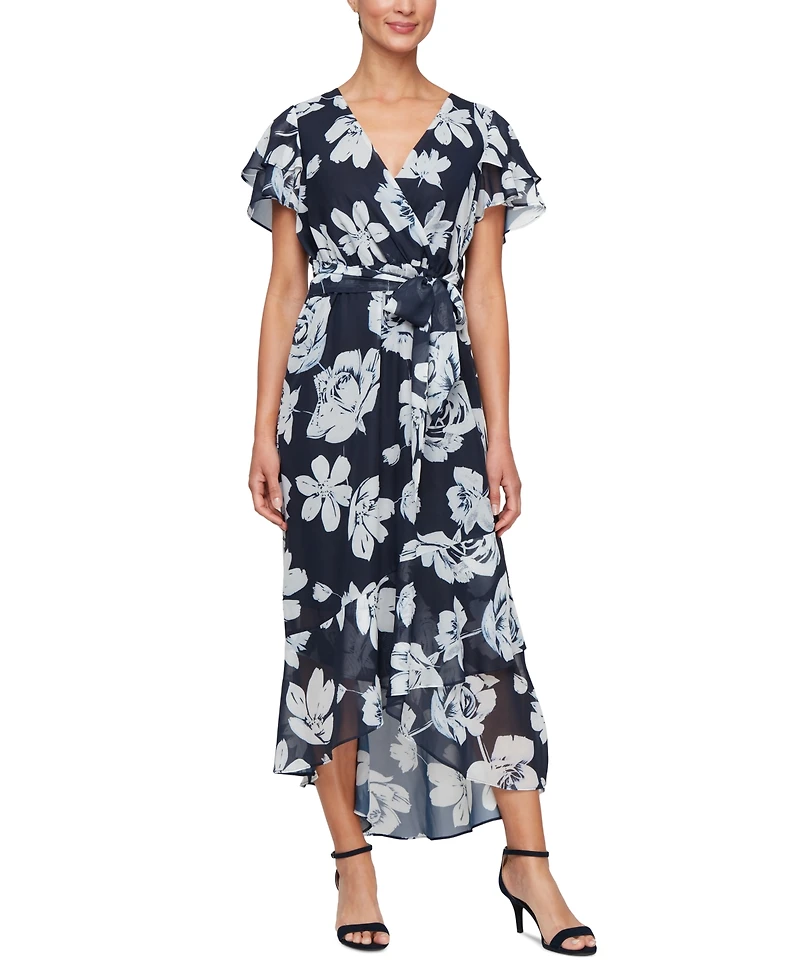 Sl Fashions Women's Flutter-Sleeve High-Low Dress