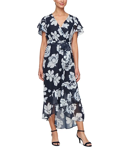 Sl Fashions Women's Flutter-Sleeve High-Low Dress