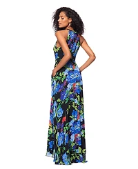 Betsy & Adam Women's Printed Chiffon Halter-Neck Gown