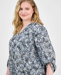 Ak Anne Klein Plus Printed Roll-Tab-Sleeve Tunic