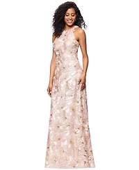 Betsy & Adam Petite Sleeveless Floral Sequin Sheath Gown