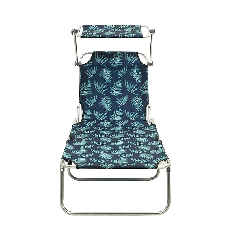 Folding Sun Lounger with Canopy Leaf Print Aluminum