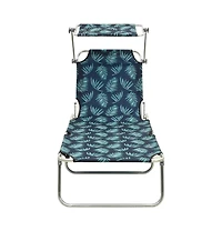 Folding Sun Lounger with Canopy Leaf Print Aluminum