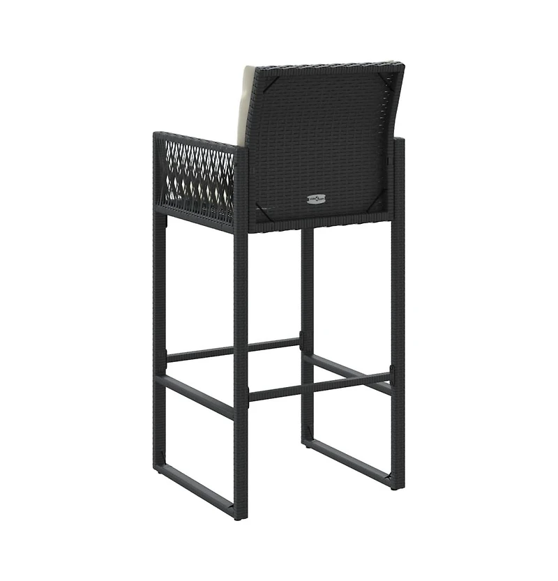 Patio Bar Stools with Cushions 2 pcs Black Poly Rattan