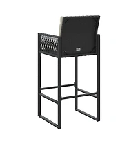 Patio Bar Stools with Cushions 2 pcs Black Poly Rattan