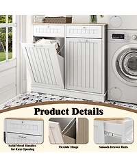 Lovmor Two-Compartment Tilt-Out Trash Cabinet, Pet Proof Kitchen Cabinet with Cutting Board, Free Standing Laundry Sorter Hampe