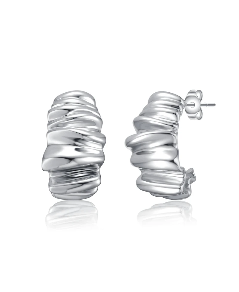 Waffled Wave Chunky Earrings White Gold Plated or 14K