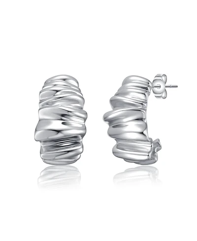 Waffled Wave Chunky Earrings White Gold Plated or 14K