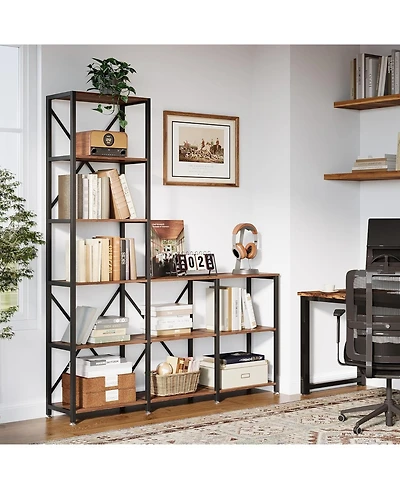 Tribesigns 5-Tier Bookshelves, Industrial Ladder Corner Etagere Bookcase, Rustic Display Open Shelf Storage Organizer for Living Room