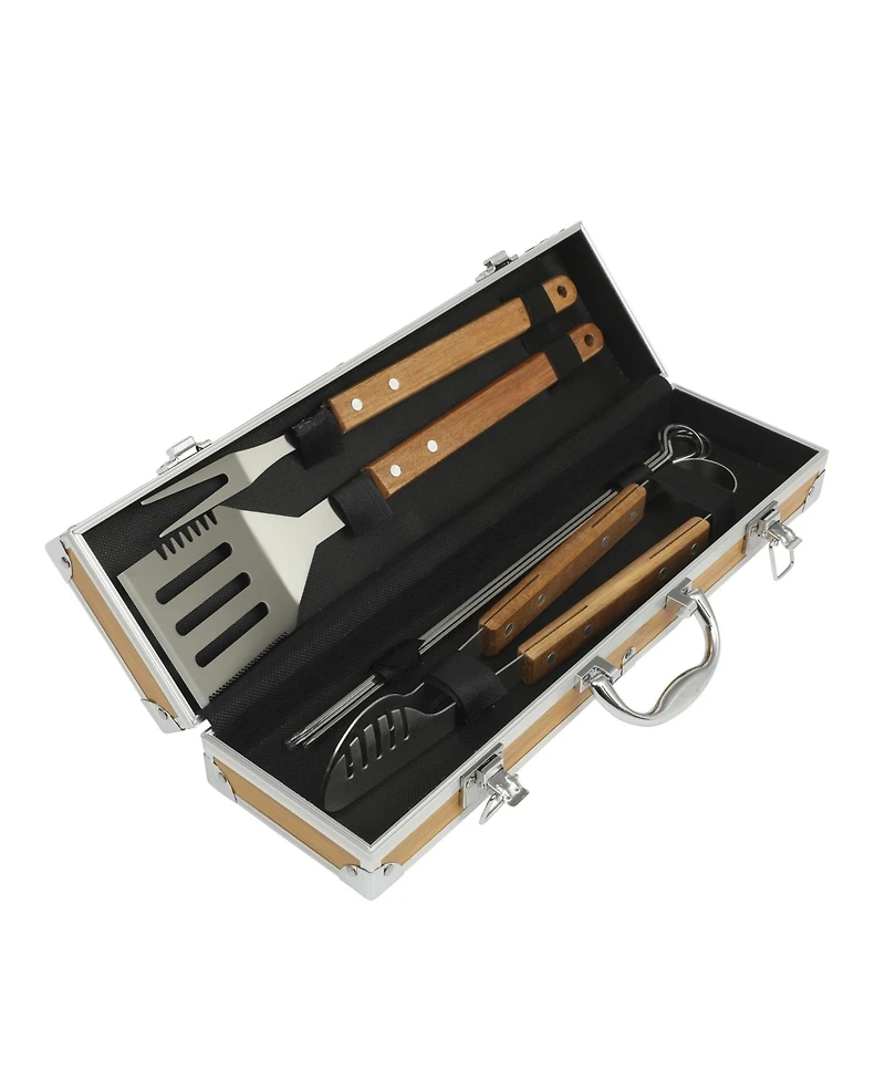 Gibson Home Barbeque Pro 8 Piece Bbq Tools W/ Acacia Wood Handles and Aluminum Storage Box