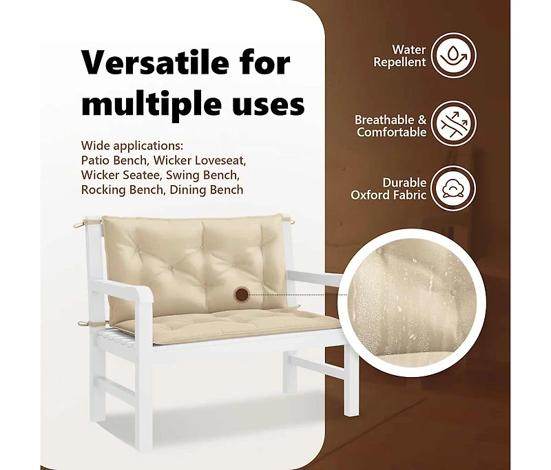 Garden Bench Cushion Beige 39.4"x(19.7"+19.7")x2.8" Oxford Fabric
