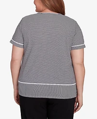 Alfred Dunner Plus Classic Crew Neck Parrot Striped Top