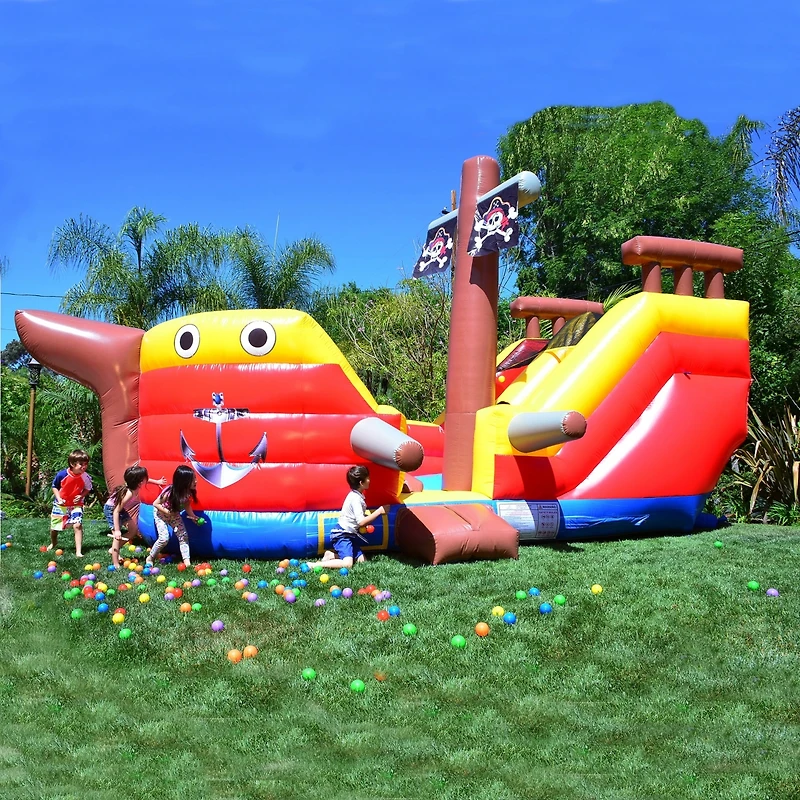 HeroKiddo 15 Pirate Ship Commercial Grade Bounce House Water Slide for Kids and Adults (with Blower), Outdoor Indoor, Wet Dry Use, Big Inflatable, Bir