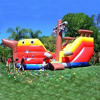 HeroKiddo 15 Pirate Ship Commercial Grade Bounce House Water Slide for Kids and Adults (with Blower), Outdoor Indoor, Wet Dry Use, Big Inflatable, Bir