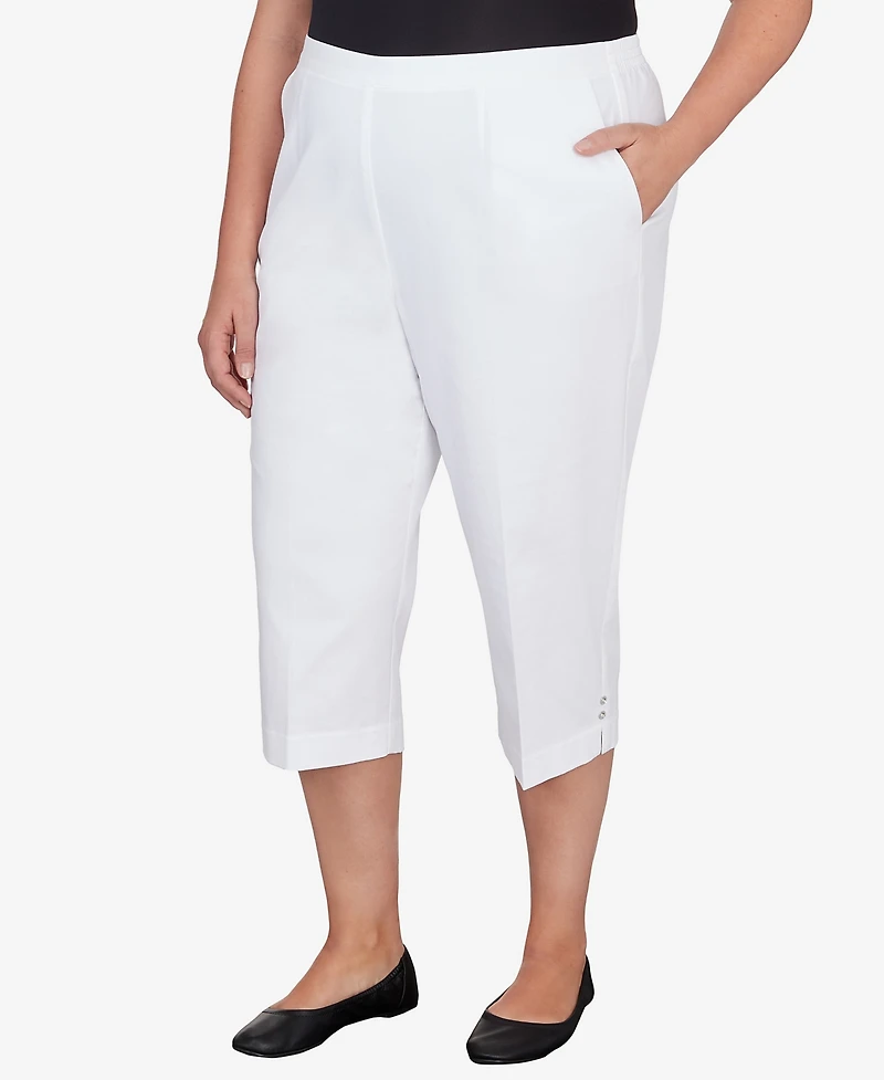 Alfred Dunner Plus Classic Twill Denim Split Hem Capri Pants