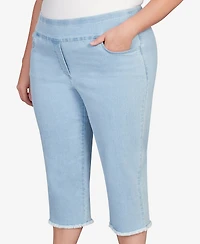 Alfred Dunner Plus Classic Black Denim Fringe Capri Pants