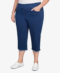 Alfred Dunner Plus Classic Black Denim Fringe Capri Pants