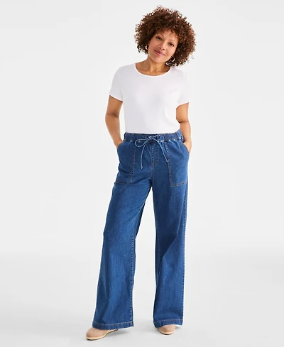Style & Co Petite High-Rise Pull-On Wide-Leg Jeans, Exclusively at Macy's