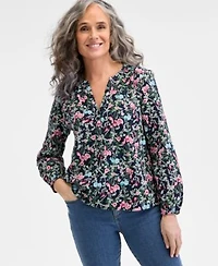 Style Co Womens Printed Cotton Gauze Popover Top Pxs 4x Exclusively At Macys