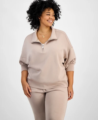 And Now This Trendy Plus Size Quarter-Zip Scuba Knit Pullover, Created for Macy's