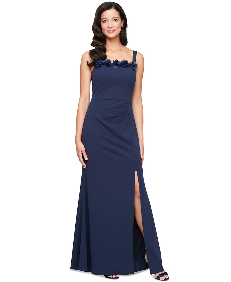 Alex Evenings Petite Flower-Trim Sleeveless Gown & Jacket Set