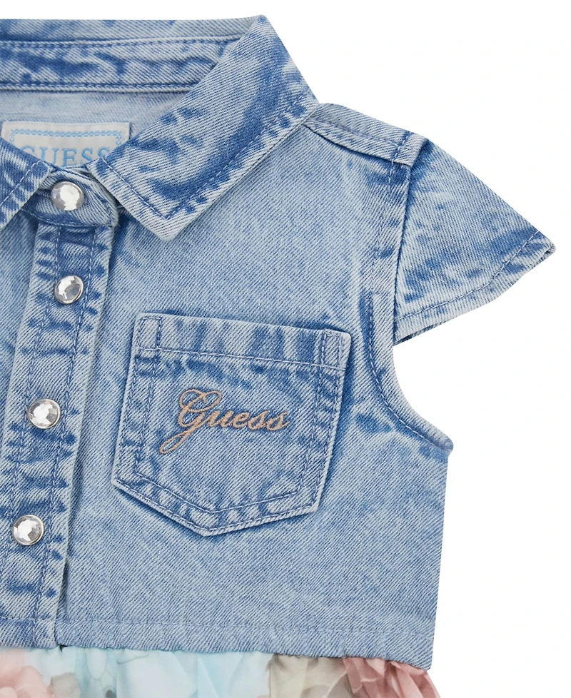 Guess Baby Girl Mixed Fabric Denim and Chiffon Dress