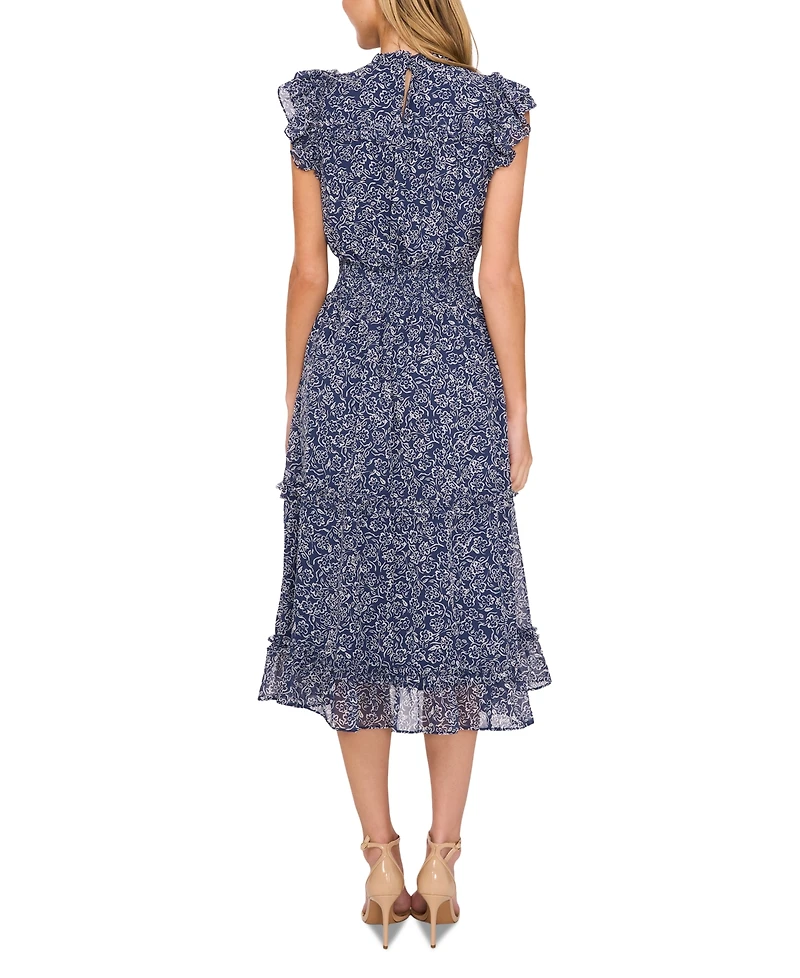 CeCe Women's Flutter-Sleeve Smocked-Waist Midi Dress