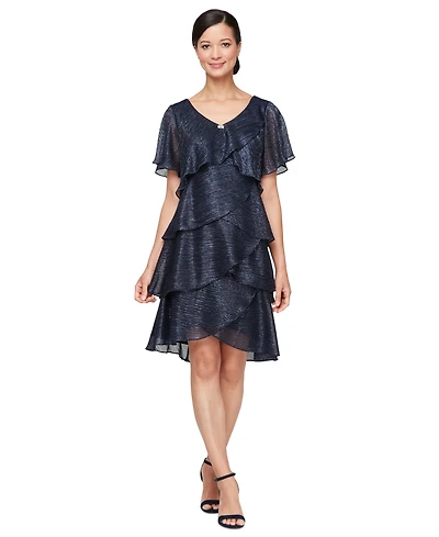 Sl Fashions Tiered Shimmer Shift Dress