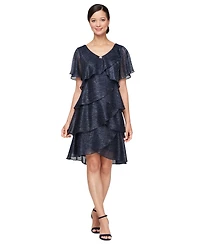 Sl Fashions Tiered Shimmer Shift Dress