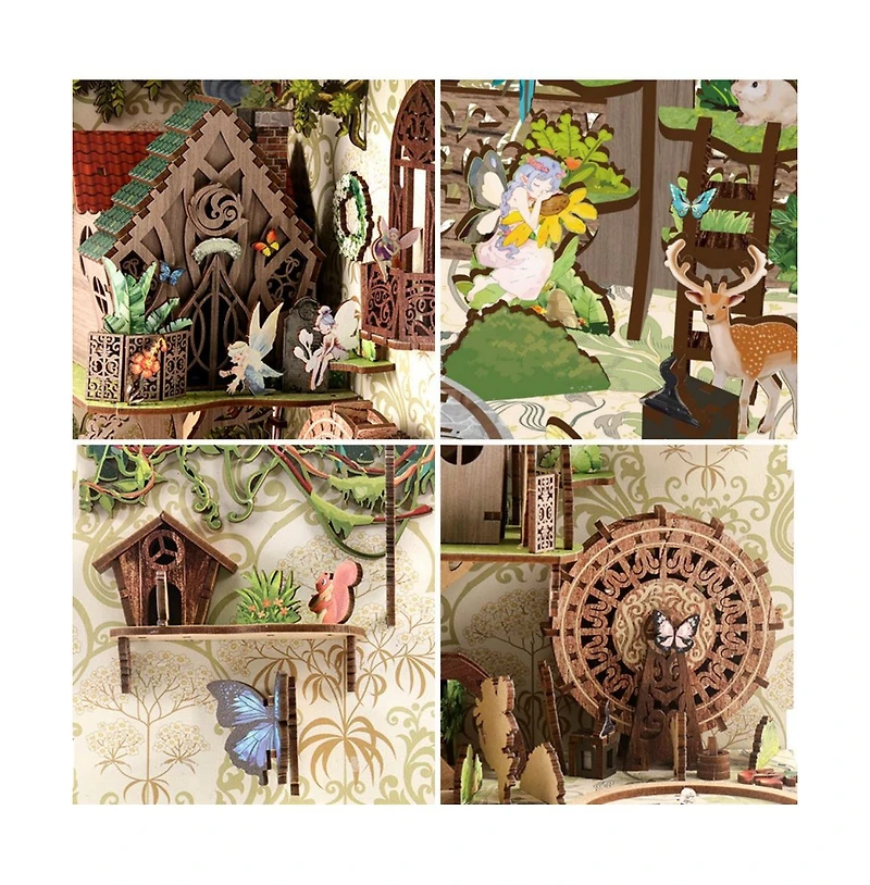 Hansilk Diy Book Nook Kit Diy Miniature House Kit Dollhouse Booknook Tiny House Decor 3D Wooden Puzzle, Bookshelf Decor, Gifts (Forest Secret World