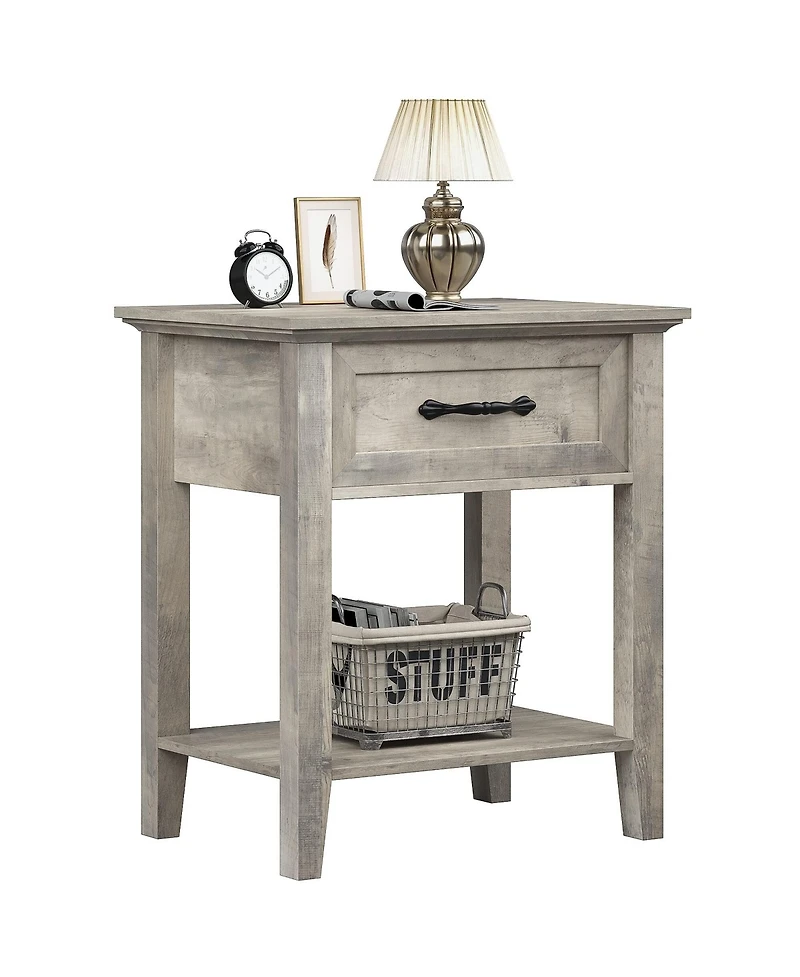 gaomon Stylish Nightstand, Bedside Table, Side Table, End Table with Drawer and Open Shelves for Living Room and Bedroom, Gray