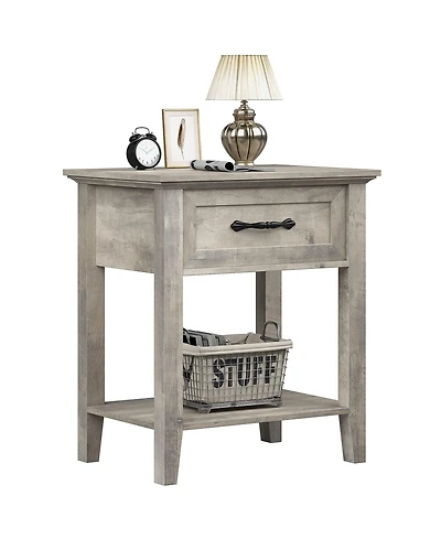 gaomon Stylish Nightstand, Bedside Table, Side Table, End Table with Drawer and Open Shelves for Living Room and Bedroom, Gray