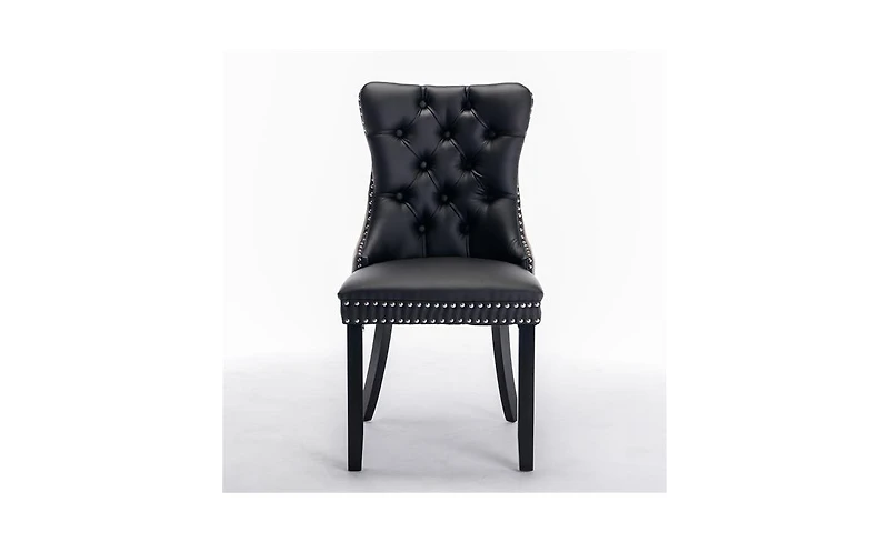 Slickblue Furniture,Modern, High-end Tufted Solid Wood Contemporary Pu and Velvet Upholstered Dining Chair with Legs Nailhead Trim 2-Pcs Set