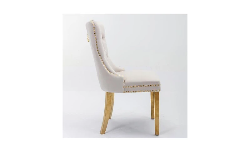 Slickblue Furniture,Modern, High-end Tufted Solid Wood Contemporary Pu and Velvet Upholstered Dining Chair with Legs Nailhead Trim 2-Pcs Set