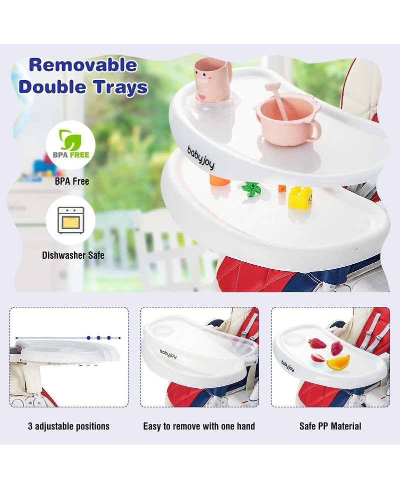 Gouun Boys High Chair Foldable Feeding Chair with 4 Lockable Wheels