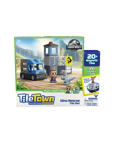 Tile Town Jurassic World Dino Rescue Magnetic Tiles Playset, 22 Piece