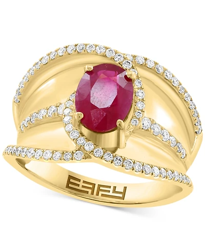 Effy Ruby (1-1/5 ct. t.w.) & Diamond (3/8 ct. t.w.) Crossover Statement Ring in 14k Gold