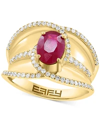 Effy Ruby (1-1/5 ct. t.w.) & Diamond (3/8 ct. t.w.) Crossover Statement Ring in 14k Gold