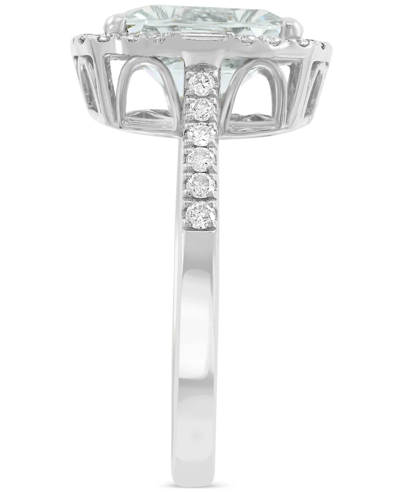 Effy Aquamarine (2 ct. t.w.) & Diamond (3/8 ct. t.w.) Halo Statement Ring in 14k White Gold