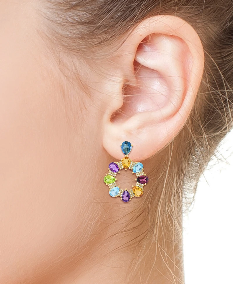 Effy Multi-Gemstone (13 ct. t.w.) & Diamond (3/8 ct. t.w.) Pear and Pave Door Knocker Drop Earrings
