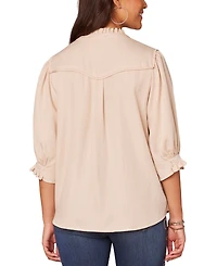 Democracy Women's Crochet Trim Button-Front Ruffle Shirt