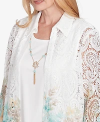 Alfred Dunner Petite Kensington Gardens Two in One Lace Floral Top with Necklace
