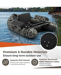 Inflatable Fishing Float Tube with Pump Storage Pockets and Fish Ruler